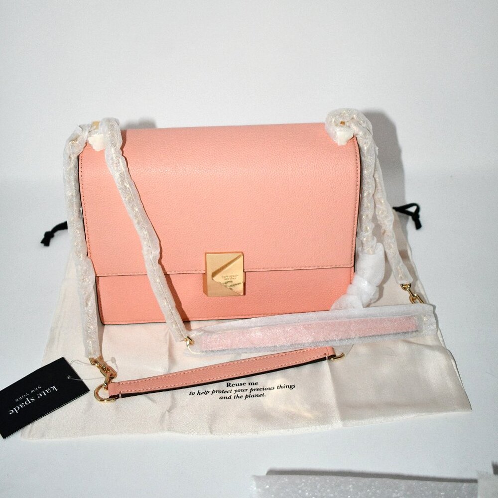 kate spade Deco Pebbled Leather SMALL Chain Shoulder Bag in Apricot Cream #KI555